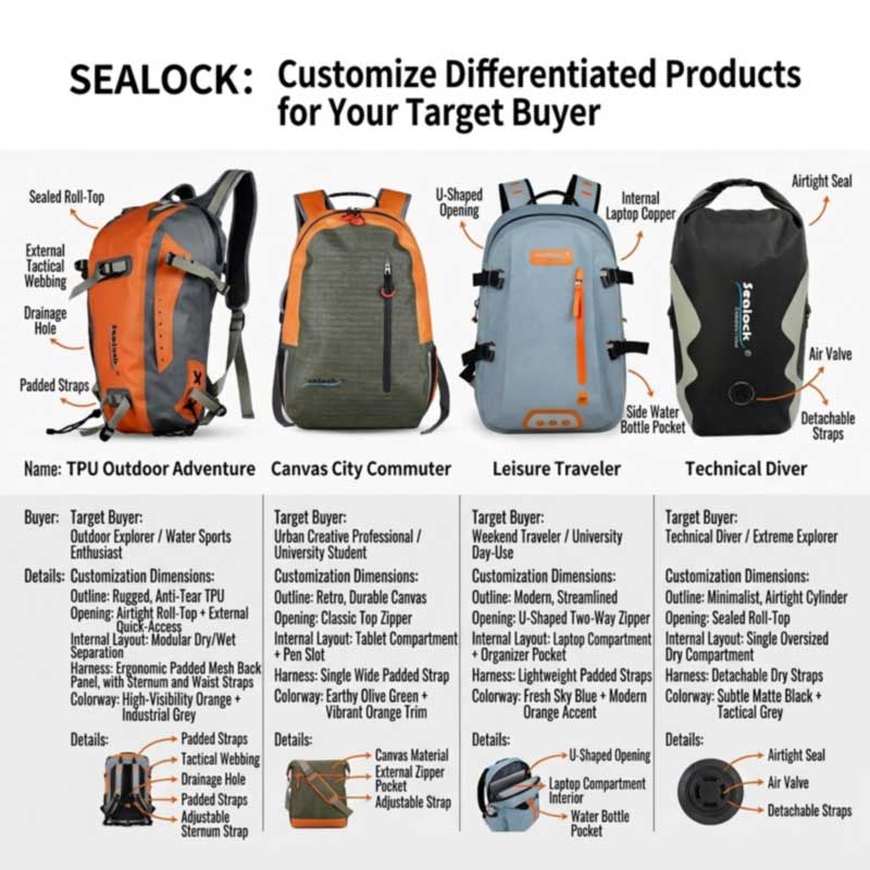 Zaini impermeabili personalizzati per marchi outdoor
