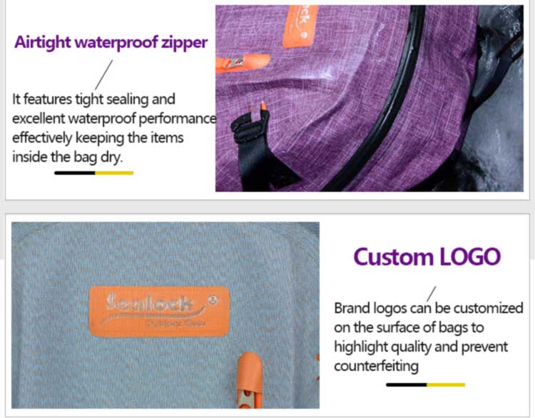 airtight waterproof zipper on TPU backpack