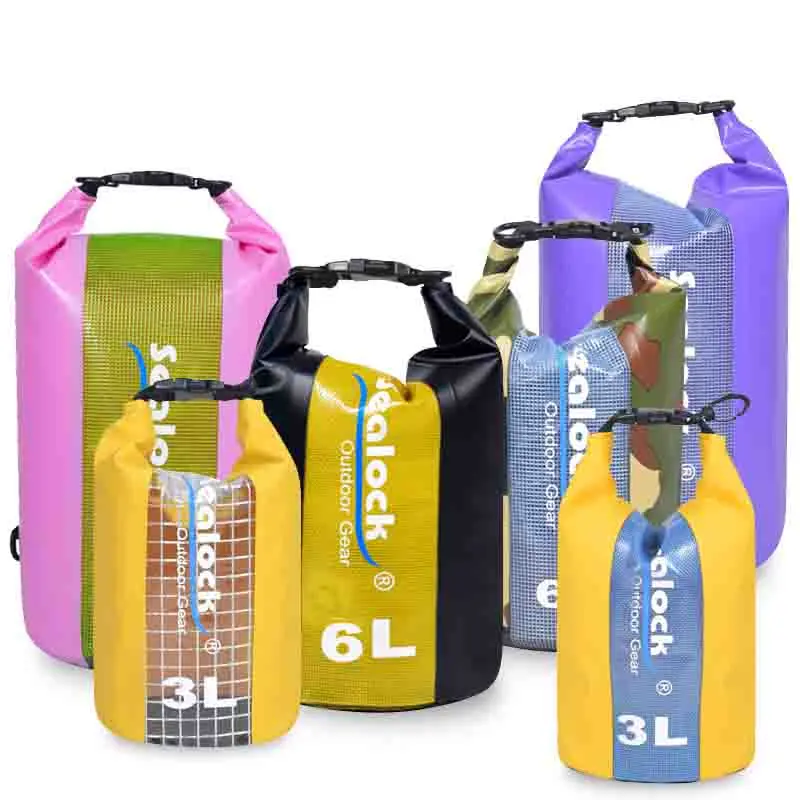 Borsa impermeabile impermeabile con parte superiore in PVC con finestra trasparente e tracolla a sgancio rapido
